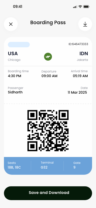 Boarding pass screen